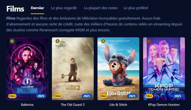 Image de l'interface utilisateur de Filmoflix